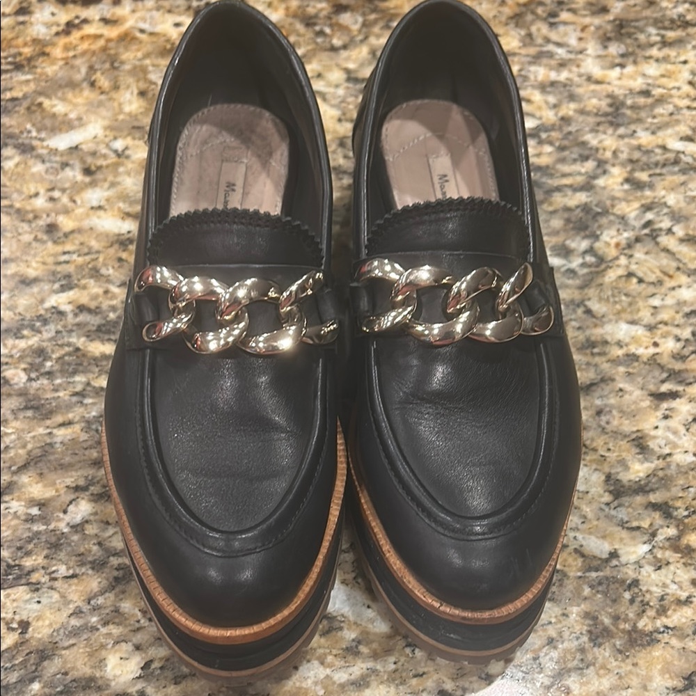 Massimo Dutti Black and Silver Chain Detail Flats